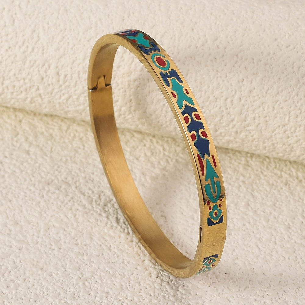 Wholesale Luxury Stainless Steel Enamel Drip Oil 18K Genuine Gold Plated Titanium Steel Bracelet